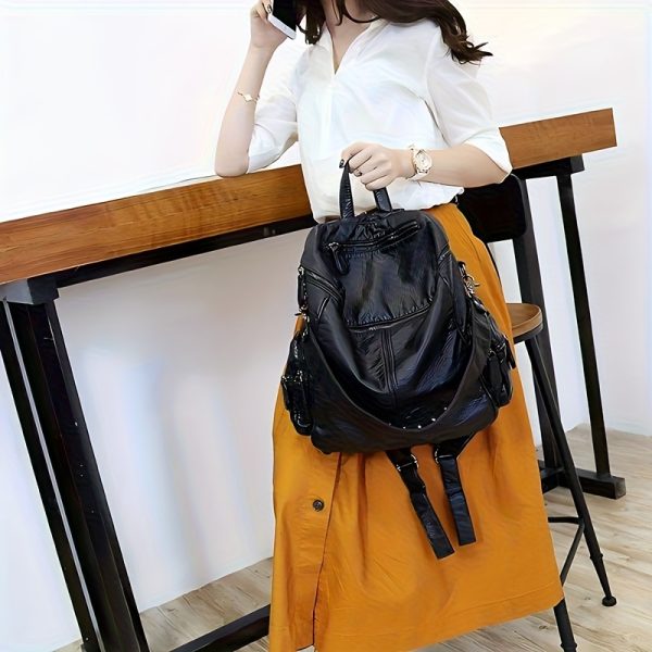 Fashionable Large-Capacity Women's Soft Synthetic Leather Backpack with Rivets, Single-Shoulder Large Backpack