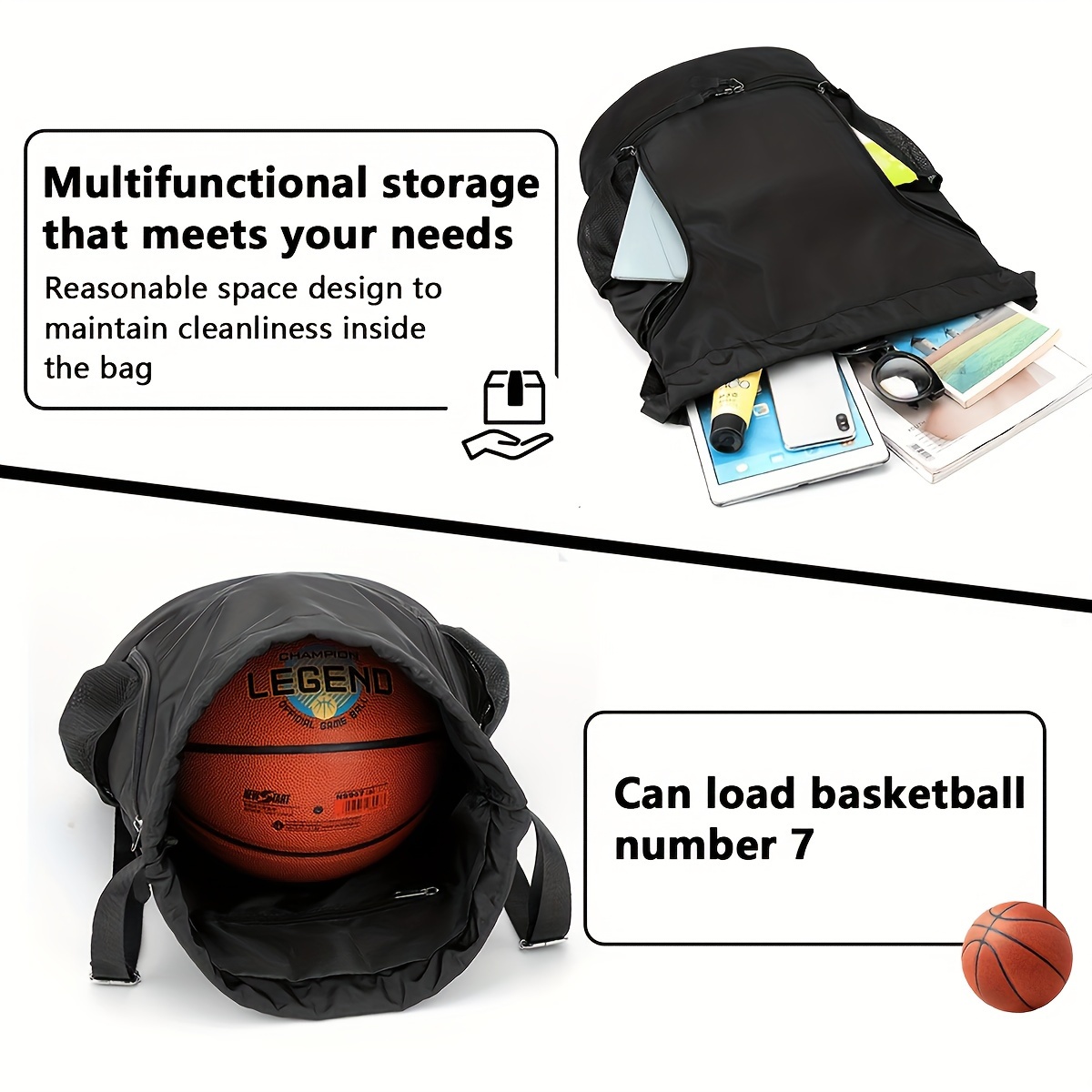 1pc High Quality Nylon Drawstring Backpack - Lightweight Sporty Unisex Gym Bag with Multiple Pockets for Basketball, School, Beach & Outdoor Activities (Black Khaki Gray Pink), Sports Storage Solution | Sleek Texture Finish, Sports Bag - Image 8