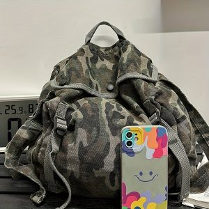 Vintage Camouflage Canvas Bag | Korean Style Work Tote | Large Capacity Crossbody Bag | Leopard Print Shoulder Bag - Image 11