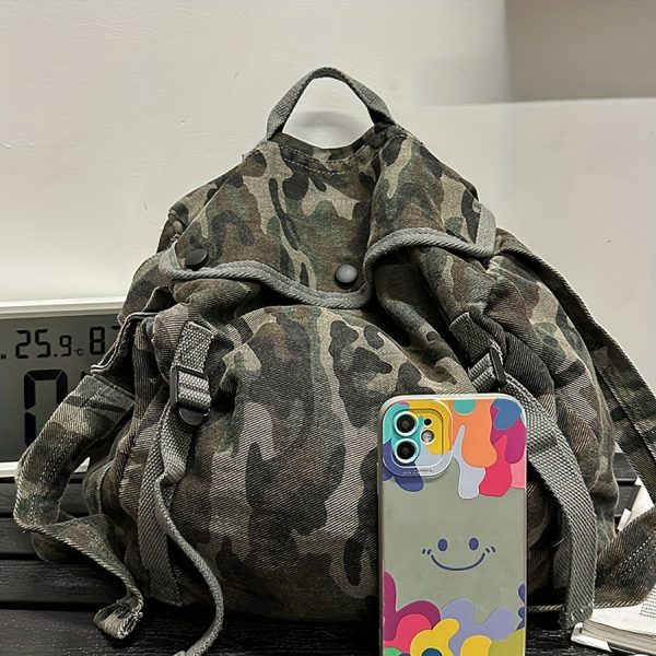 Vintage Camouflage Canvas Bag | Korean Style Work Tote | Large Capacity Crossbody Bag | Leopard Print Shoulder Bag