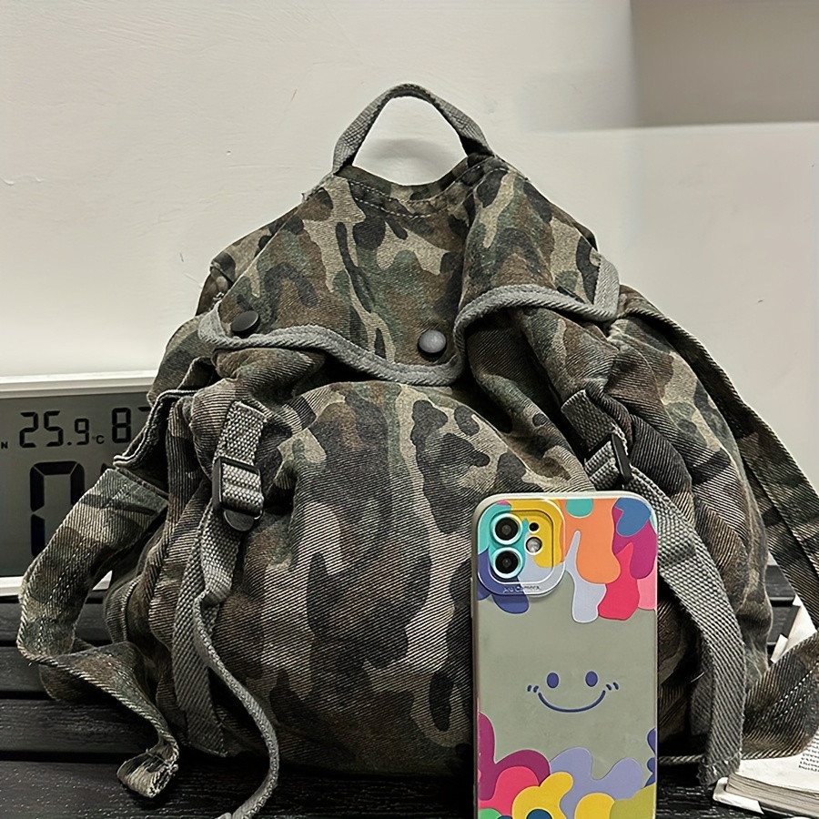 Vintage Camouflage Canvas Bag | Korean Style Work Tote | Large Capacity Crossbody Bag | Leopard Print Shoulder Bag - Image 11