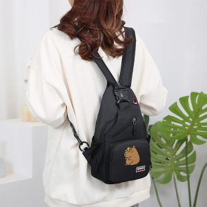 1pc Capybara Adjustable Crossbody Backpack with Headphone Jack, Multiple Compartments, Suitable for Travel and Hiking, Crossbody Backpack with Cartoon Print - Image 8