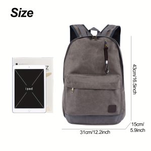1pc Leisure Commuting Backpack Canvas Large Capacity Computer Backpack Black Grey Coffee European and American Middle and High School Students Backpacks, for Teenager - Image 5