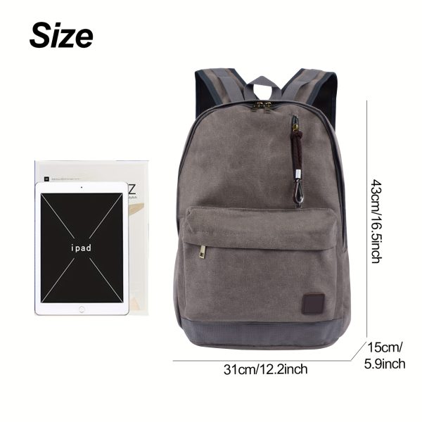1pc Leisure Commuting Backpack Canvas Large Capacity Computer Backpack Black Grey Coffee European and American Middle and High School Students Backpacks, for Teenager