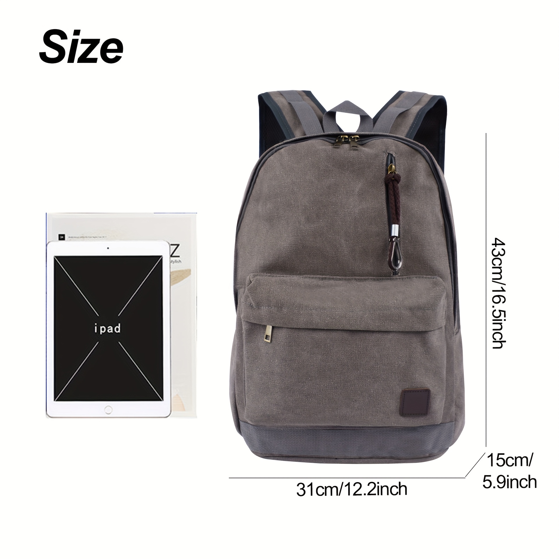 1pc Leisure Commuting Backpack Canvas Large Capacity Computer Backpack Black Grey Coffee European and American Middle and High School Students Backpacks, for Teenager - Image 5