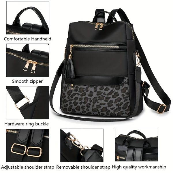 Simple, Stylish, and Lightweight Multi-purpose Leopard Print Women's Backpack, Large Capacity, Versatile Casual Oxford Cloth Leisure Bag