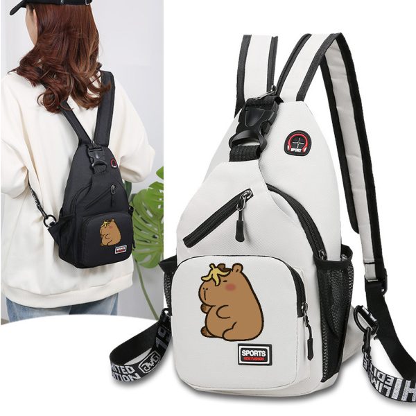 1pc Capybara Adjustable Crossbody Backpack with Headphone Jack, Multiple Compartments, Suitable for Travel and Hiking, Crossbody Backpack with Cartoon Print