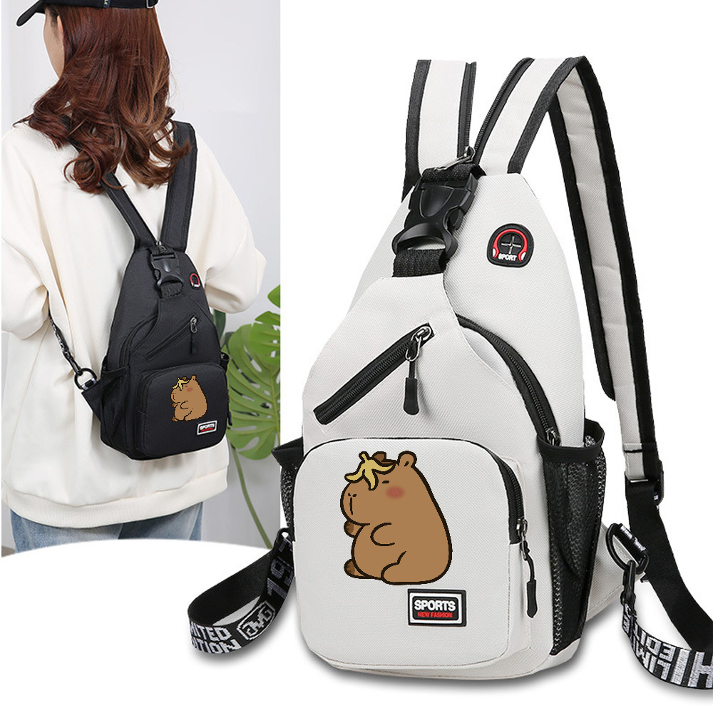 1pc Capybara Adjustable Crossbody Backpack with Headphone Jack, Multiple Compartments, Suitable for Travel and Hiking, Crossbody Backpack with Cartoon Print - Image 4