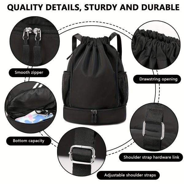 1pc High Quality Nylon Drawstring Backpack - Lightweight Sporty Unisex Gym Bag with Multiple Pockets for Basketball, School, Beach & Outdoor Activities (Black Khaki Gray Pink), Sports Storage Solution | Sleek Texture Finish, Sports Bag