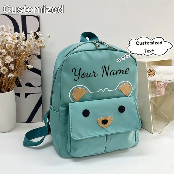 1pc ' Personalized Name Text Backpack with Cute Bear Pattern - Back Bag, Lightweight Nylon Bookbag Suitable for Travel, Commuting, Gift for Sisters (Add Your Name)