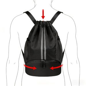 Sports Drawstring Backpack – Swimming Gym Bag with Shoe Compartment And Wet Pocket for Womenu002FMen, Navy Blue, Sports Drawstring Backpack Men'S Women'S Backpack - Image 11