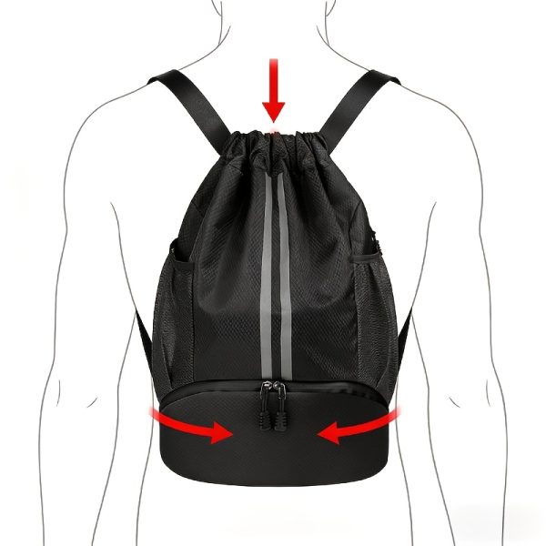 Sports Drawstring Backpack – Swimming Gym Bag with Shoe Compartment And Wet Pocket for Womenu002FMen, Navy Blue, Sports Drawstring Backpack Men'S Women'S Backpack