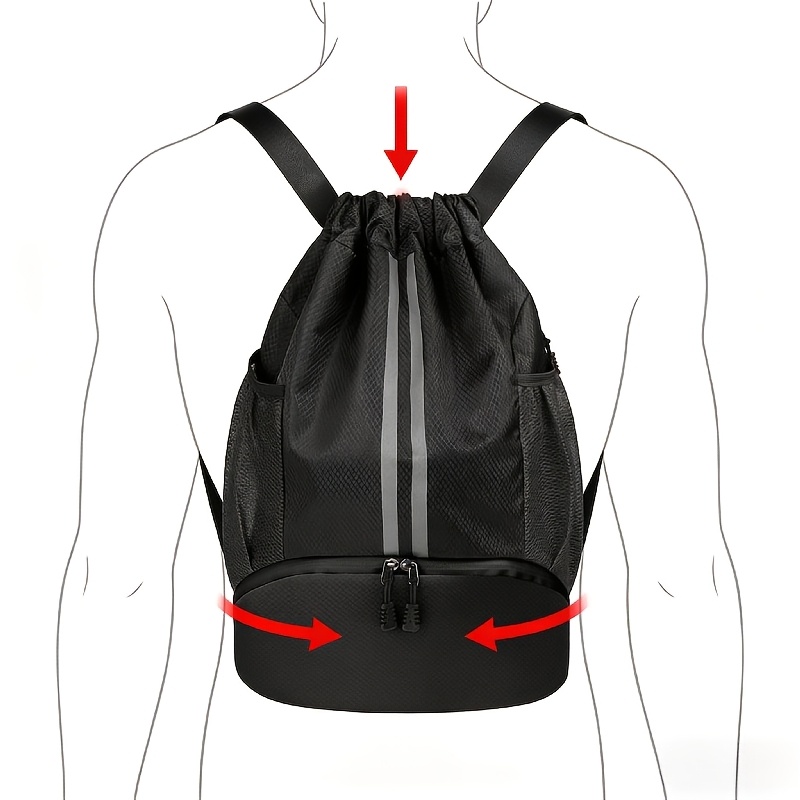 Sports Drawstring Backpack – Swimming Gym Bag with Shoe Compartment And Wet Pocket for Womenu002FMen, Navy Blue, Sports Drawstring Backpack Men