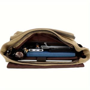 Vintage Canvas Bag Men'S Business Travel Bag College Backpack Large Capacity Shoulder Bag Casual Crossbody Bag Men'S Bag-B - Image 9