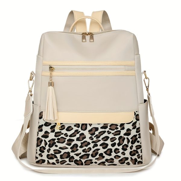 Simple, Stylish, and Lightweight Multi-purpose Leopard Print Women's Backpack, Large Capacity, Versatile Casual Oxford Cloth Leisure Bag