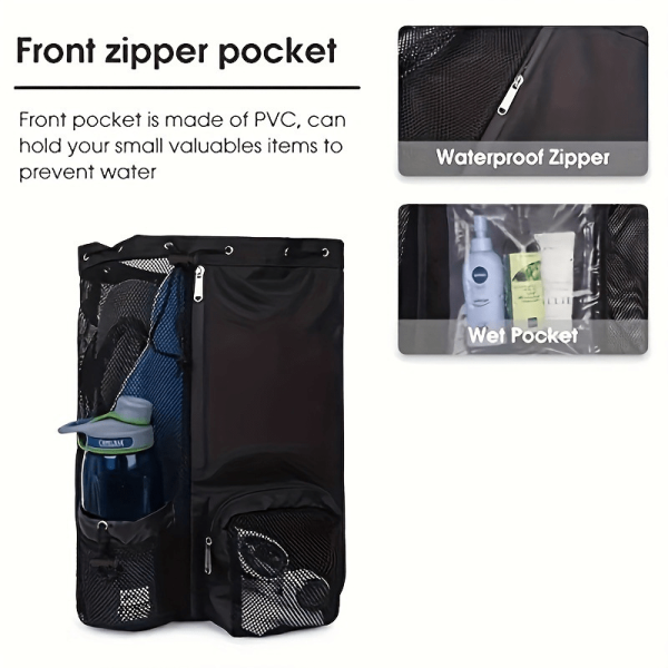 Swimming Backpack with Wet Pocket - Lightweight Gym Bag, Quick-Dry Swim Gear Organizer with Mesh Pocket for Pool, Travel, School - Water Sports Backpack for Men & Women, Swimming Accessories, Poolside Accessory, Adjustable Drawstrings