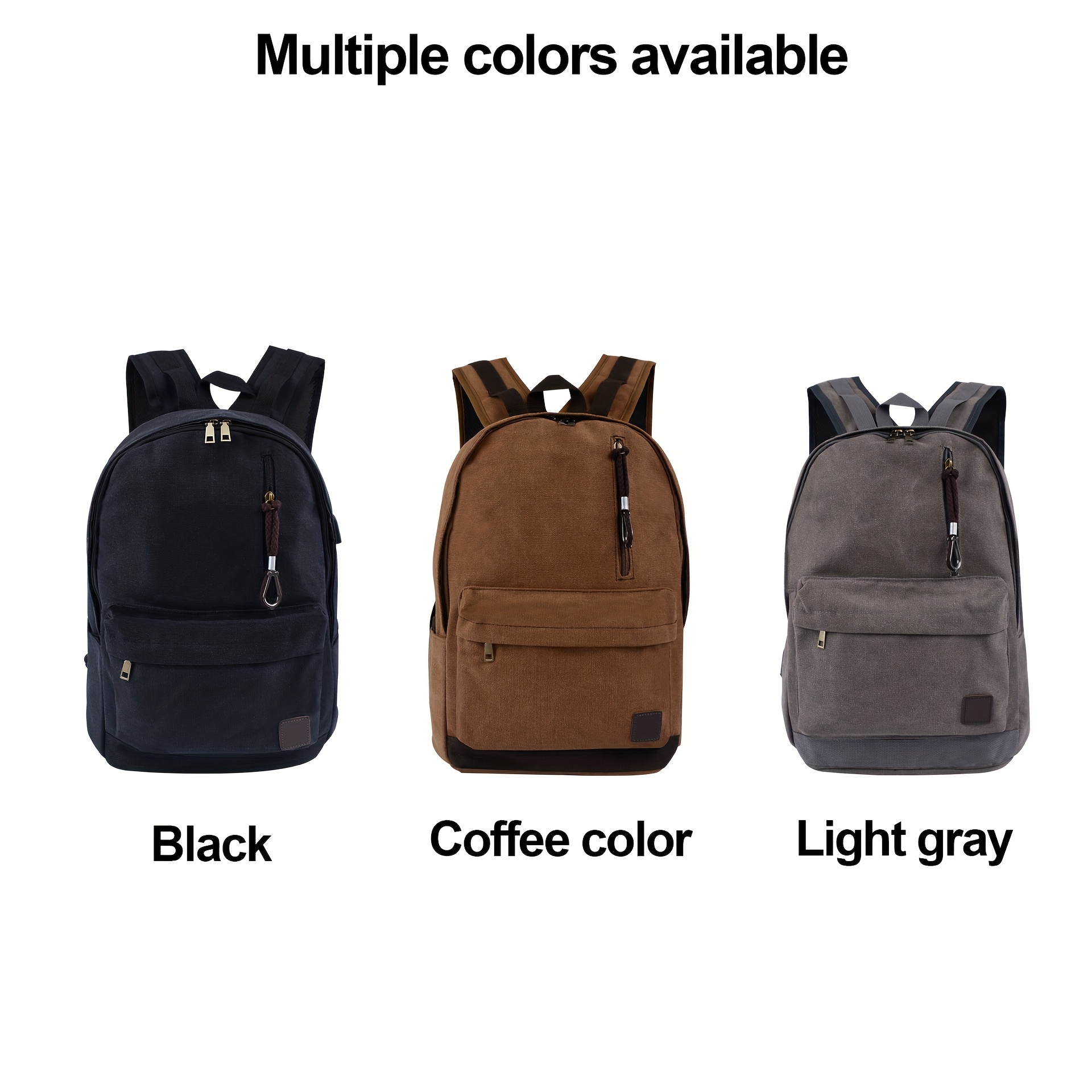 1pc Leisure Commuting Backpack Canvas Large Capacity Computer Backpack Black Grey Coffee European and American Middle and High School Students Backpacks, for Teenager - Image 3