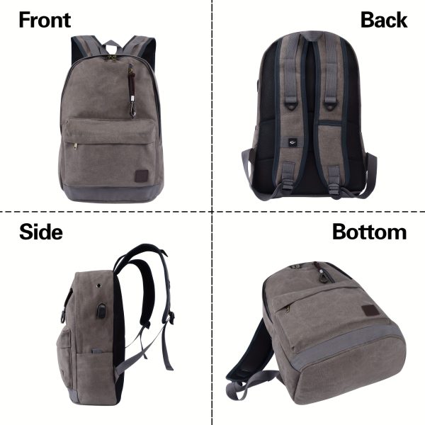 1pc Leisure Commuting Backpack Canvas Large Capacity Computer Backpack Black Grey Coffee European and American Middle and High School Students Backpacks, for Teenager